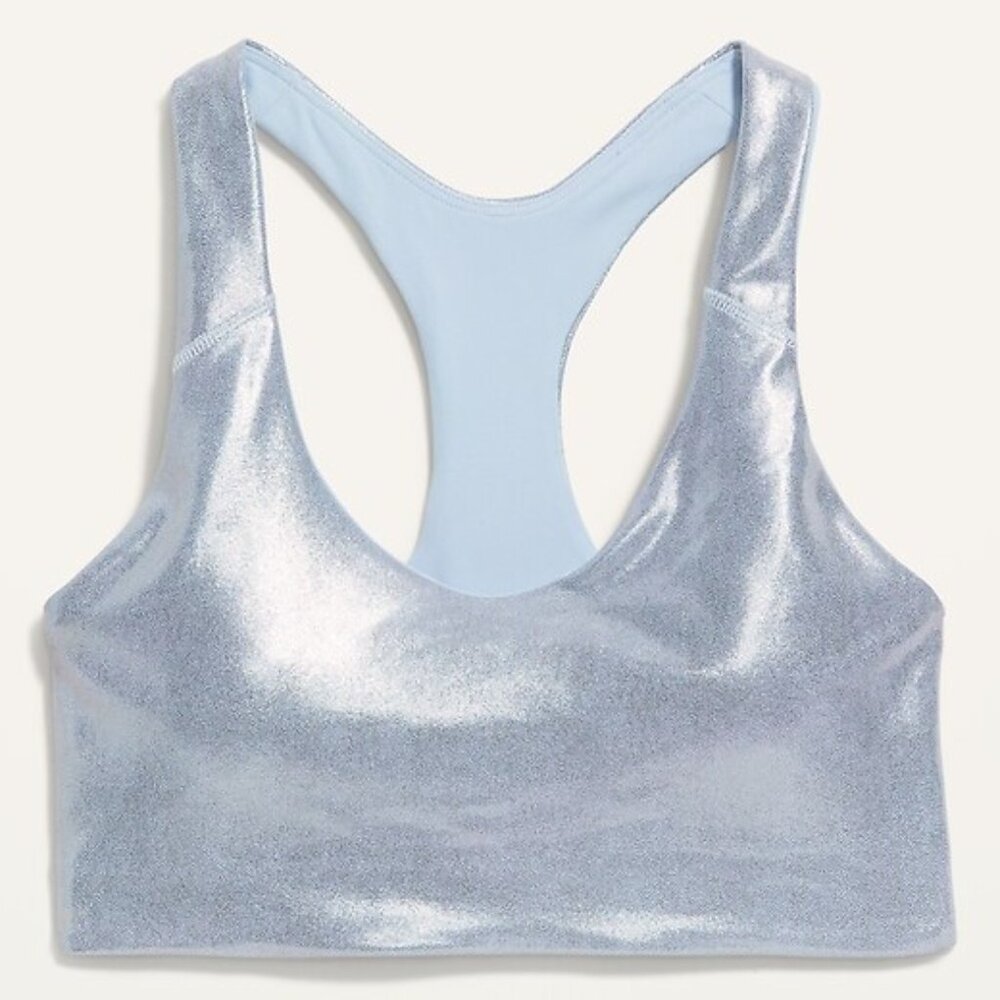Old Navy Silver Metallic Glitter Sports Bra